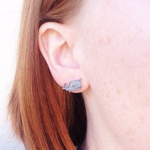 Narwhal Earrings, cute narwhal studs, kawaii nerd earrings image 5