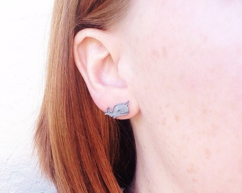 Narwhal Earrings, cute narwhal studs, kawaii nerd earrings image 5