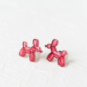 Balloon Dog Earrings / Red Balloon Animal Earrings / Kawaii Balloon Dog Art image 5