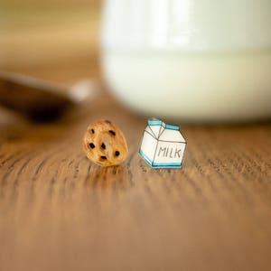 Milk and Cookies Stud Earrings, kawaii food earrings, milk and cookie jewelry, cute earrings image 5