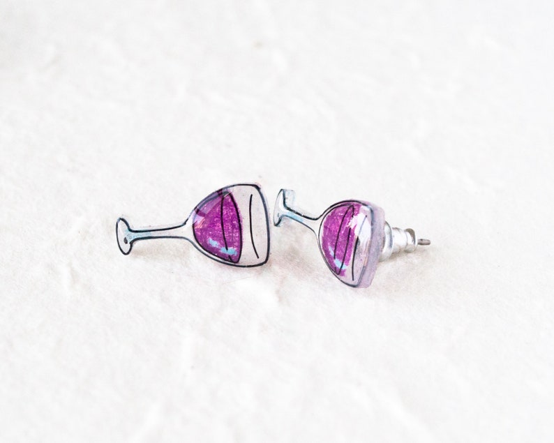 Wine glass earrings / Wine Lover Gift / Wine Tasting Jewelry / Red Wine Earrings image 3