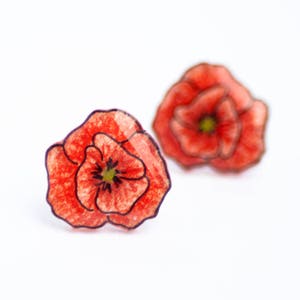 Red Poppy Earrings, poppies, poppy jewelry, red flower stud earrings, poppy studs, red poppies image 4