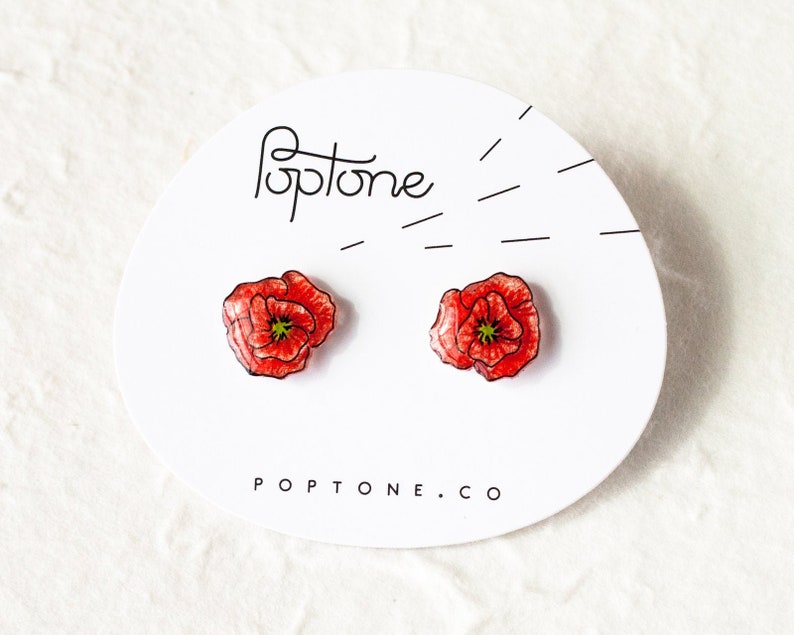 Red Poppy Earrings, poppies, poppy jewelry, red flower stud earrings, poppy studs, red poppies image 1