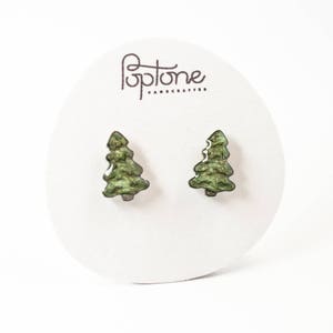 Pine Tree Earrings, Christmas tree earrings, pine trees, nature tree stud earrings, simple Christmas jewelry image 4