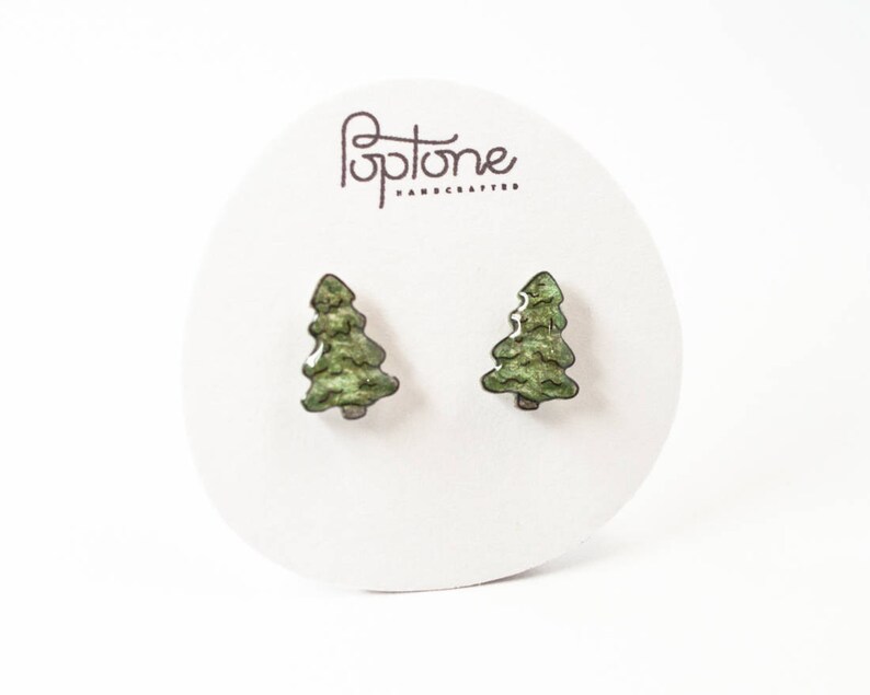 Pine Tree Earrings, Christmas tree earrings, pine trees, nature tree stud earrings, simple Christmas jewelry image 4