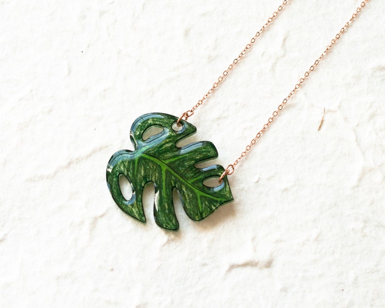 Monstera Leaf Necklace / Leaf Pendant / Tropical Plant Jewelry image 3