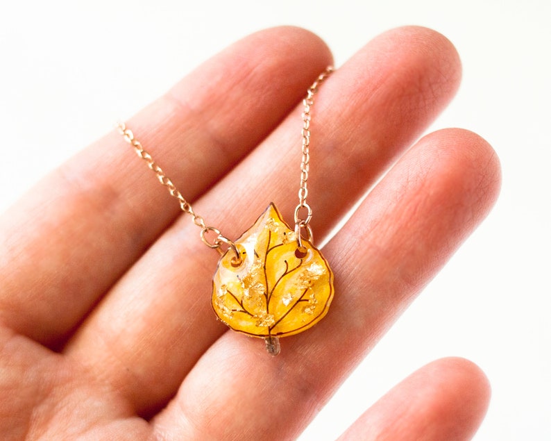 Aspen Leaf Ketting / geel blad hanger / Colorado esp sieraden / herfst sieraden afbeelding 4