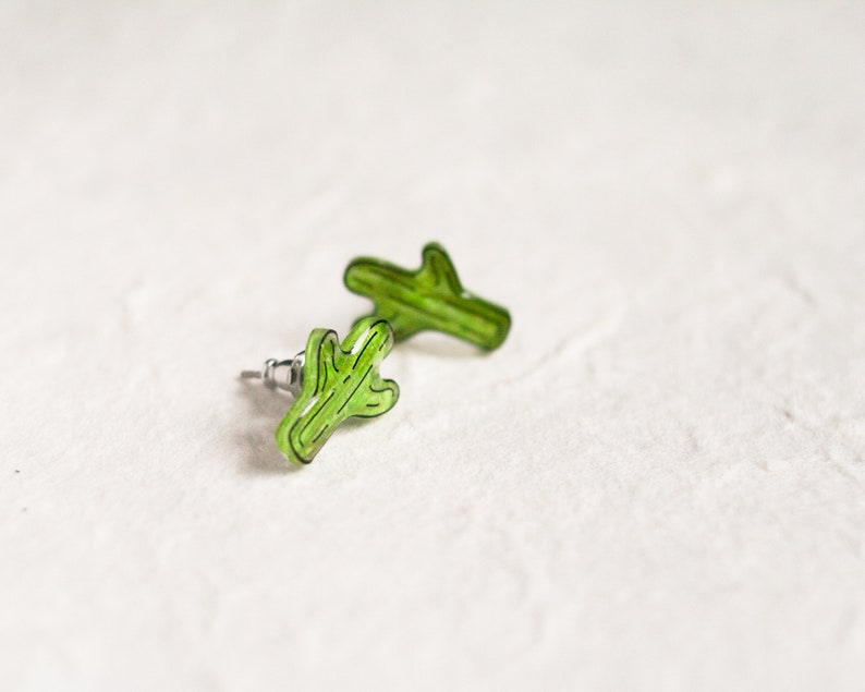 Saguaro Cactus Earrings / green southwest desert cacti stud earrings / succulent earrings / cactus jewelry image 2