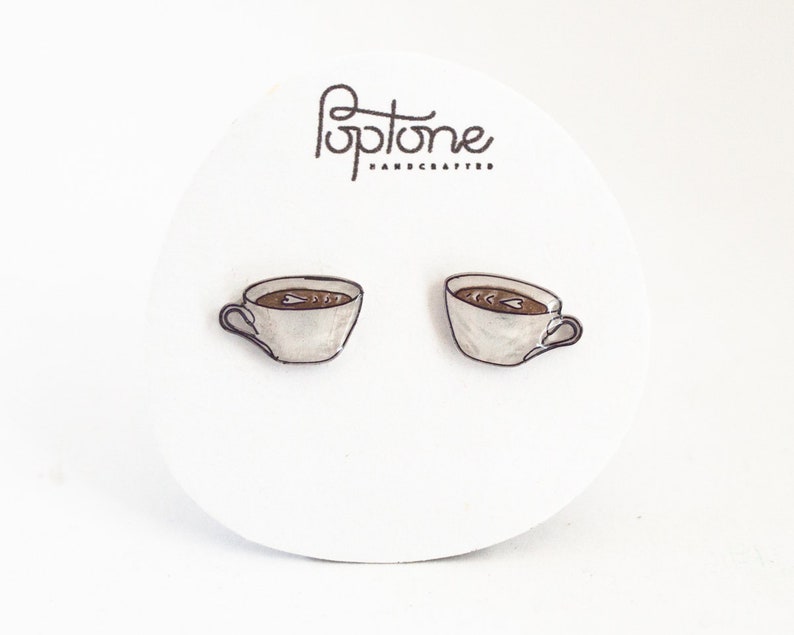 Coffee Stud Earrings, coffee lover jewelry, coffee cup, latte earrings, latte art jewelry image 4