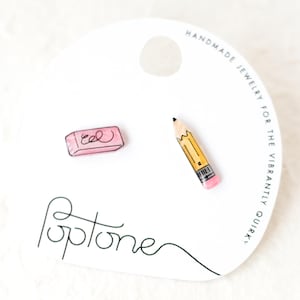 Pencil and Pink Eraser Earrings / Teacher Gift / Back to School Earrings / No.2 Pencil