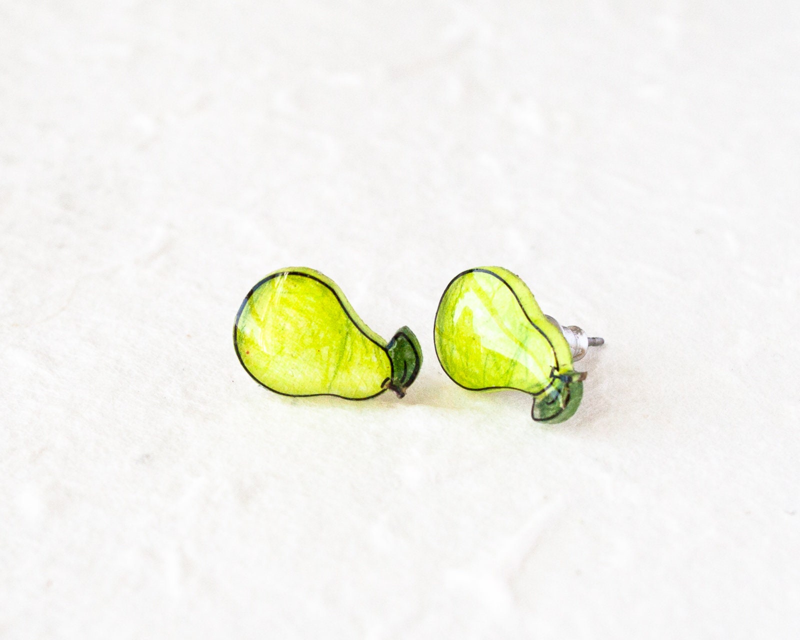Pear Stud Earrings fruit earrings pear jewelry golden green Etsy
