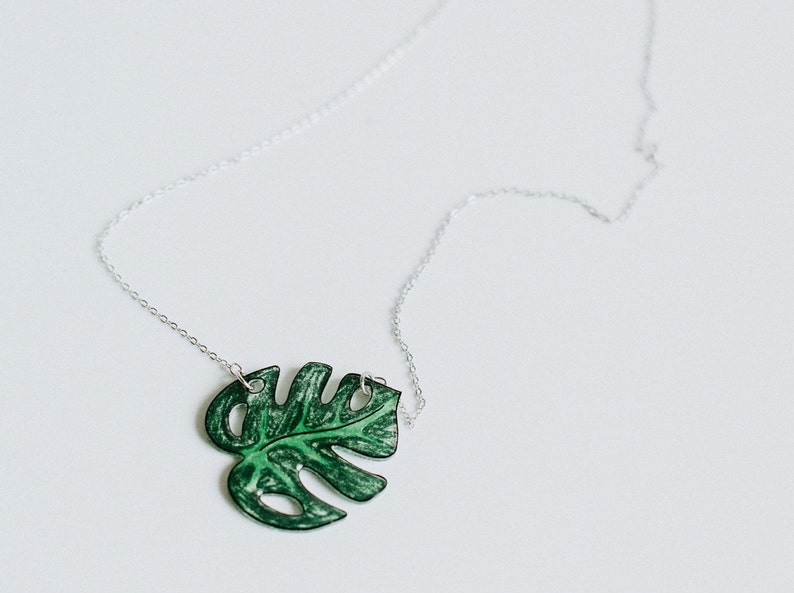 Monstera Leaf Necklace / Leaf Pendant / Tropical Plant Jewelry image 8