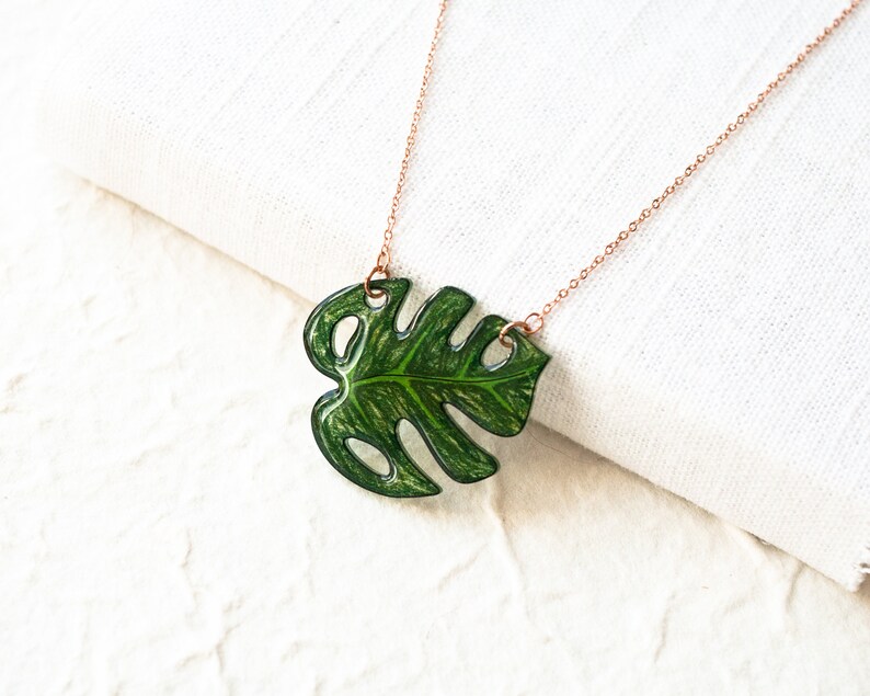 Monstera Leaf Necklace / Leaf Pendant / Tropical Plant Jewelry image 5