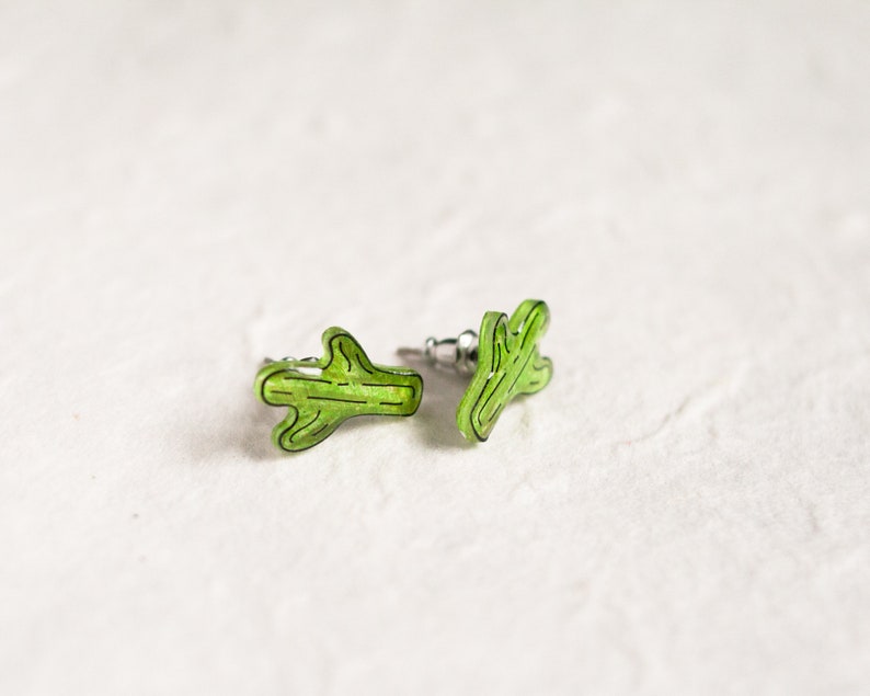 Saguaro Cactus Earrings / green southwest desert cacti stud earrings / succulent earrings / cactus jewelry image 5