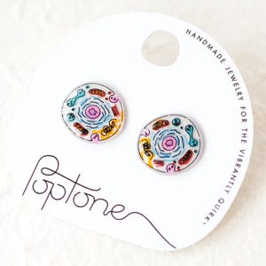Human Cell Diagram Stud Earrings / Science Biology Earrings / Mitochondria Earrings