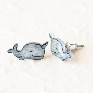 Narwhal Earrings, cute narwhal studs, kawaii nerd earrings image 7