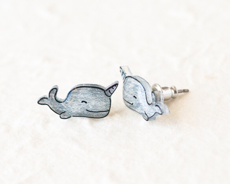 Narwhal Earrings, cute narwhal studs, kawaii nerd earrings image 7