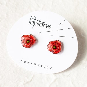 Red Poppy Earrings, poppies, poppy jewelry, red flower stud earrings, poppy studs, red poppies image 3