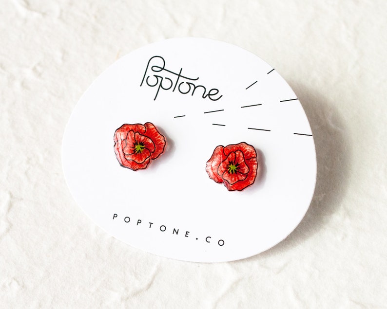 Red Poppy Earrings, poppies, poppy jewelry, red flower stud earrings, poppy studs, red poppies image 3