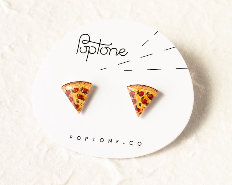 Pizza Earrings / Pizza Slice Jewelry / Pizza Gift / Cute Food Stud Earrings image 1