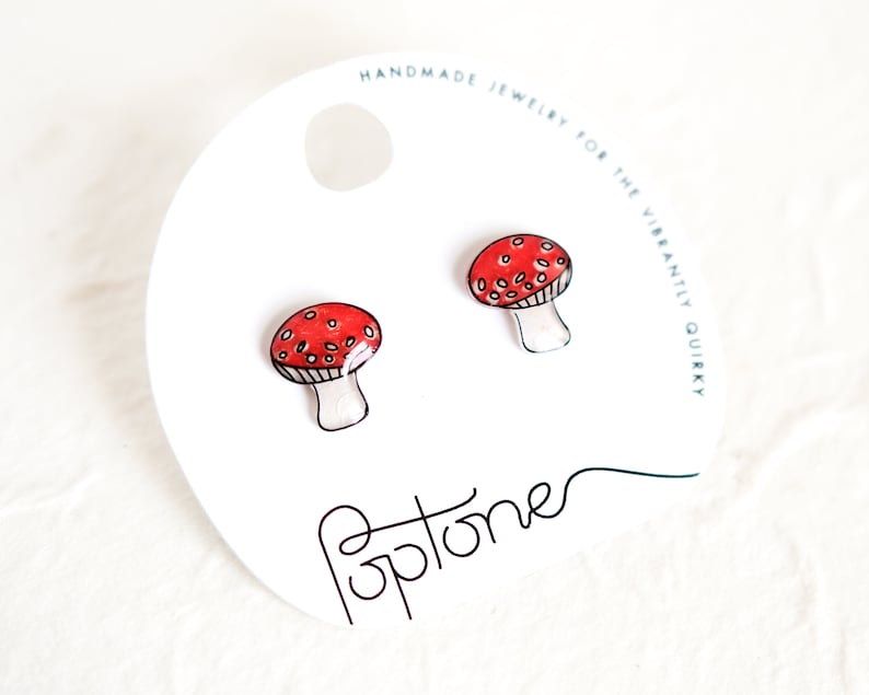Red Mushroom Earrings / Cottagecore Mushroom Earrings / Amanita Woodland Toadstool / Gamer Earrings image 1