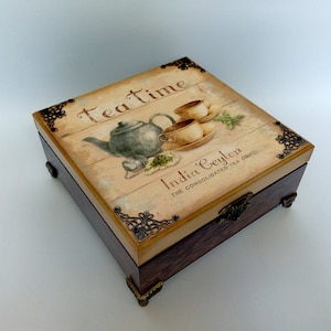 Wooden tea storage box dark brown