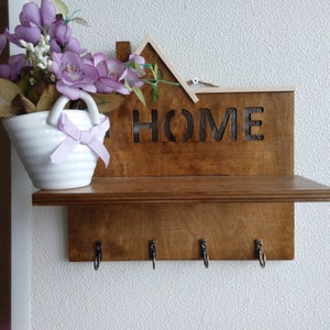 Wooden Wall Key Hanger with Shelf image 3