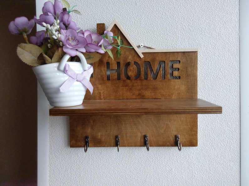 Wooden Wall Key Hanger with Shelf image 3