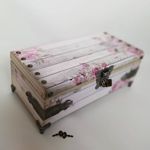 Chest Large Wooden eco gift Box in shabby chic With Lock