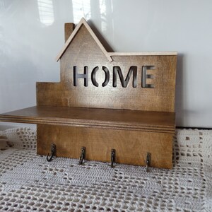 Wooden Wall Key Hanger with Shelf image 6