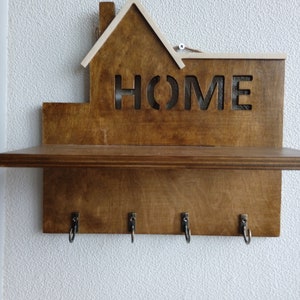 Wooden Wall Key Hanger with Shelf image 1