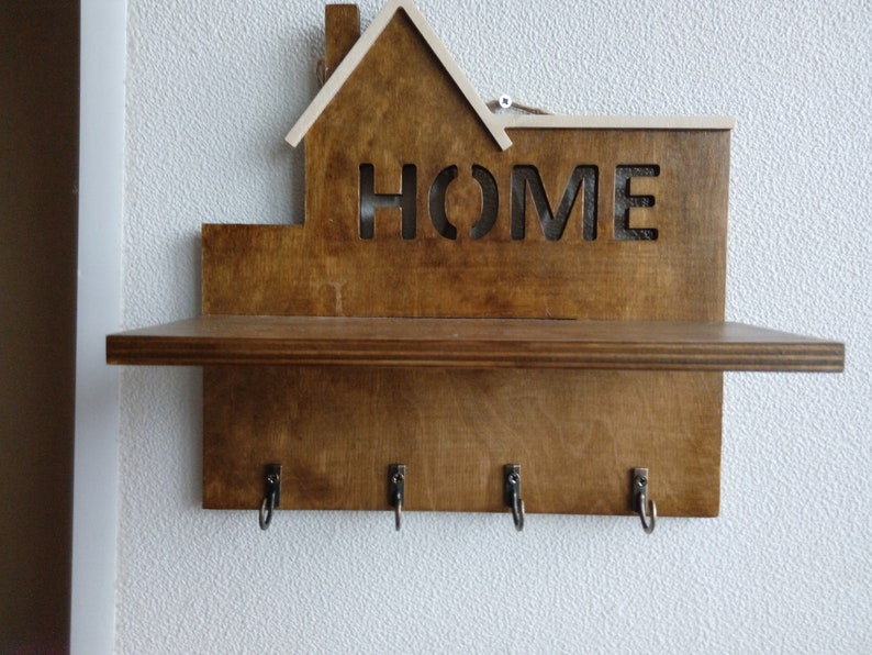 Wooden Wall Key Hanger with Shelf image 1