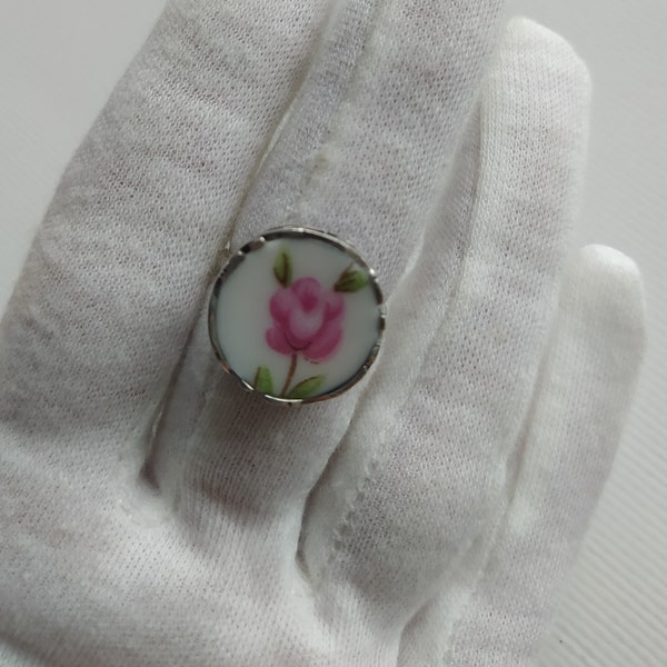 Exclusive author's silver ring with antique porcelain pieces, unique gift