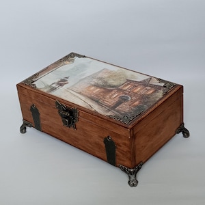Kist in vintage stijl met drie vakken, opbergdoos