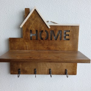 Wooden Wall Key Hanger with Shelf image 2