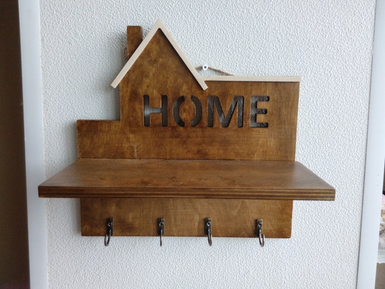 Wooden Wall Key Hanger with Shelf image 2