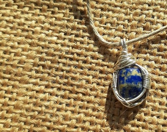 Handcrafted Lapis Lazuli Necklace, Solid .925 Sterling Silver Wire Wrapped Pendant, Oth Style Necklace