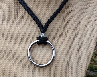 Handmade Silver O Ring Necklace, Black Satin Necklace