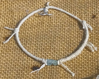 Handgjort akvamarinarmband, stålarmband, hampasnörsarmband