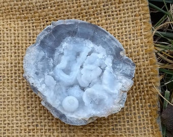 Geoda de Calcedonia Azul hecha a mano, Cristal Coleccionable, Gran Geoda de Calcedonia Azul