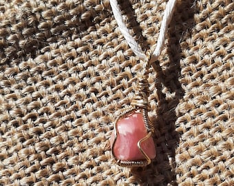 Handcrafted Gem Quality Rhodochrosite Pendant, Brass Wire Pendant, Oth Style Necklace