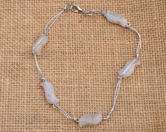 Handmade Chalcedony Necklace, Silver Necklace, Beaded Gem Necklace