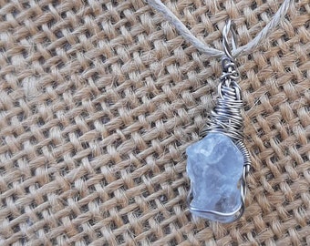 Handmade Gem Quality Celestite Necklace, Celestite Necklace, Raw Gemstone Pendant, Solid Steel Wire Wrapped Pendant