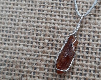 Handmade Orange Kyanite Necklace, Gem Quality Kyanite Gemstone Necklace, .925 Solid Sterling Silver Wire Wrapped Pendant, Oth Style Necklace