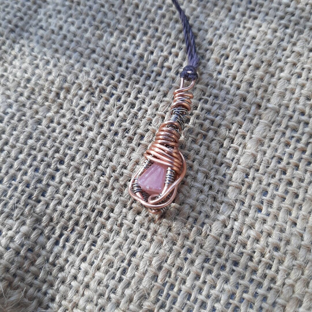 Collier Pendentif Rhodochrosite Martelé Enveloppé Fil Argent Sterling 925 - Neuf BUTW