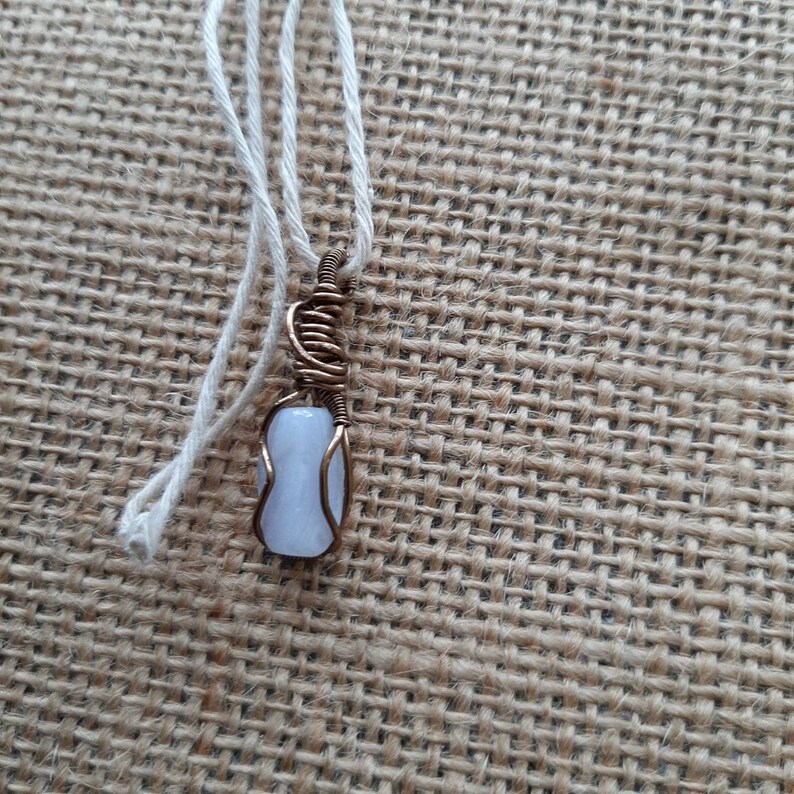 Gem Quality Blue Chalcedony Crystal Pendant Handmade Blue Chalcedony Crystal Necklace Wire Wrapped Pendant