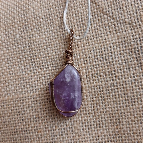 Handcrafted Amethyst Necklace, Antique top Brass Wire Wrapped Pendant, Oth Style Necklace