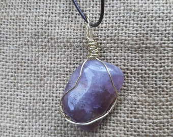 Handmade Amethyst Necklace, Solid Brass Wire Wrapped Pendant, Oth Style Necklace