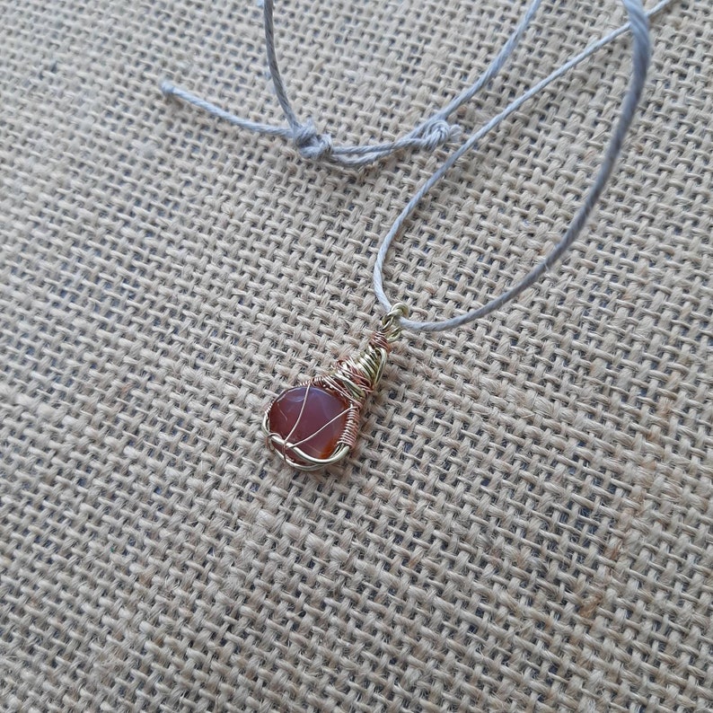 Solid Brass Wire Wrapped Pendant Oth Style Necklace Handcrafted Carnelian Necklace