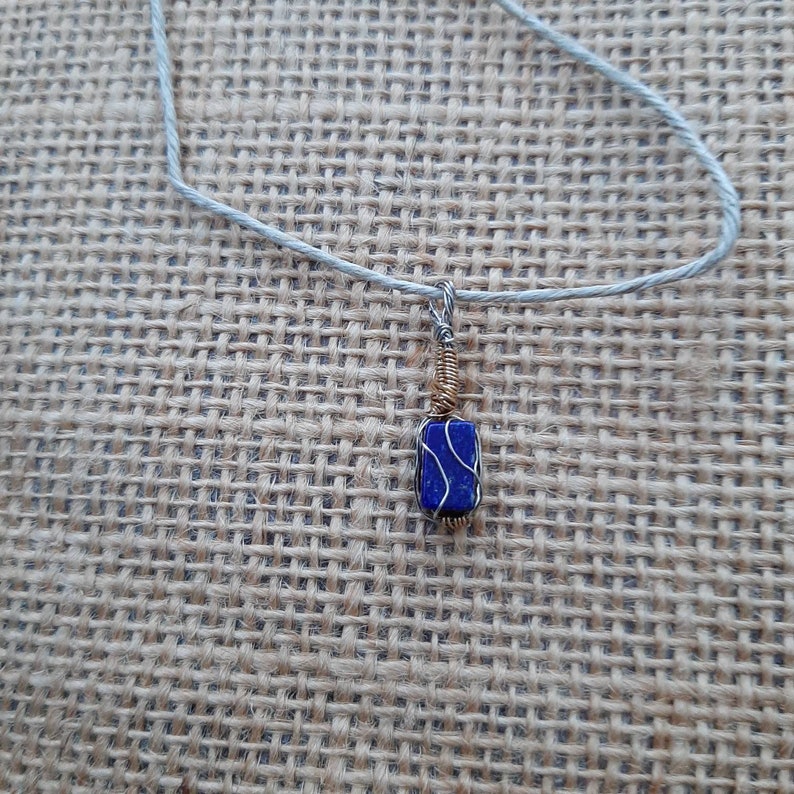 Handcrafted Lapis Lazuli Necklace Solid Steel Wire Wrapped Pendant Dark Blue Lapis Gemstone Necklace